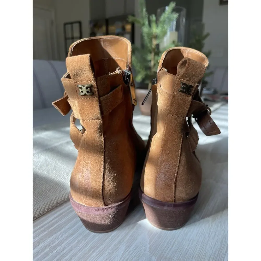 NEW Sam Edelman Polina Suede Heeled Booties Womens Size 10W Brown Leather
